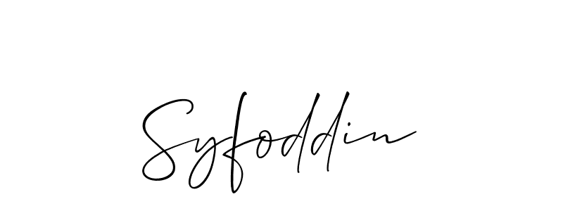 Also You can easily find your signature by using the search form. We will create Syfoddin name handwritten signature images for you free of cost using Allison_Script sign style. Syfoddin signature style 2 images and pictures png