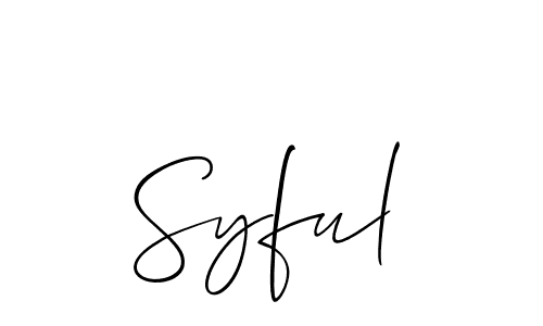 Use a signature maker to create a handwritten signature online. With this signature software, you can design (Allison_Script) your own signature for name Syful. Syful signature style 2 images and pictures png