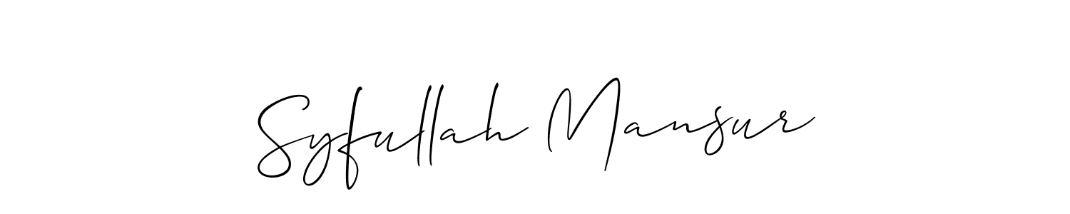 This is the best signature style for the Syfullah Mansur name. Also you like these signature font (Allison_Script). Mix name signature. Syfullah Mansur signature style 2 images and pictures png