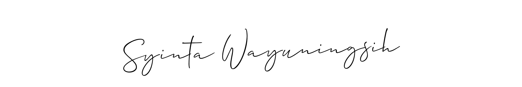 How to make Syinta Wayuningsih name signature. Use Allison_Script style for creating short signs online. This is the latest handwritten sign. Syinta Wayuningsih signature style 2 images and pictures png
