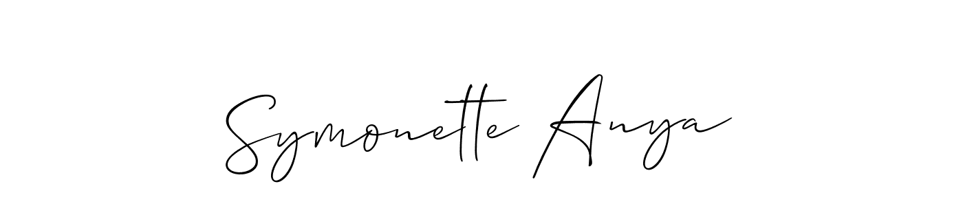 The best way (Allison_Script) to make a short signature is to pick only two or three words in your name. The name Symonette Anya include a total of six letters. For converting this name. Symonette Anya signature style 2 images and pictures png