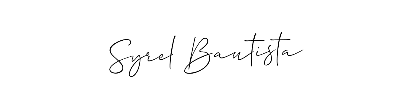 The best way (Allison_Script) to make a short signature is to pick only two or three words in your name. The name Syrel Bautista include a total of six letters. For converting this name. Syrel Bautista signature style 2 images and pictures png