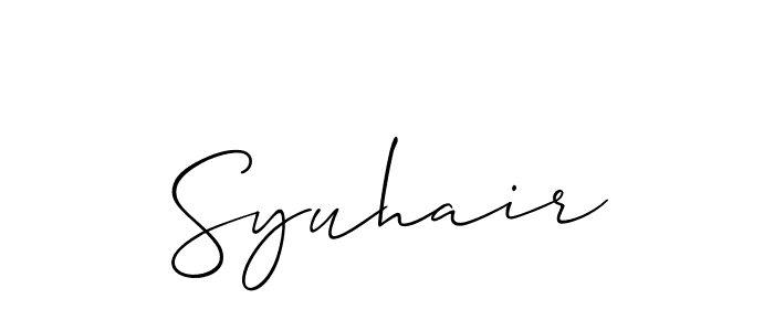 Create a beautiful signature design for name Syuhair. With this signature (Allison_Script) fonts, you can make a handwritten signature for free. Syuhair signature style 2 images and pictures png