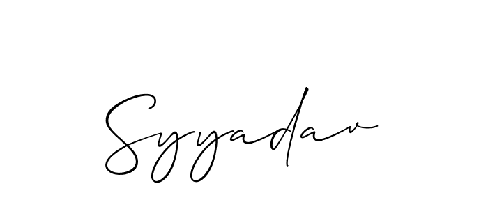 Use a signature maker to create a handwritten signature online. With this signature software, you can design (Allison_Script) your own signature for name Syyadav. Syyadav signature style 2 images and pictures png