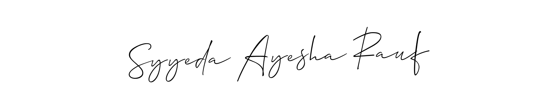 Allison_Script is a professional signature style that is perfect for those who want to add a touch of class to their signature. It is also a great choice for those who want to make their signature more unique. Get Syyeda Ayesha Rauf name to fancy signature for free. Syyeda Ayesha Rauf signature style 2 images and pictures png