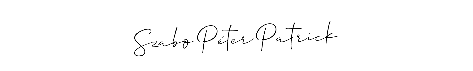 This is the best signature style for the Szabo Péter Patrick name. Also you like these signature font (Allison_Script). Mix name signature. Szabo Péter Patrick signature style 2 images and pictures png