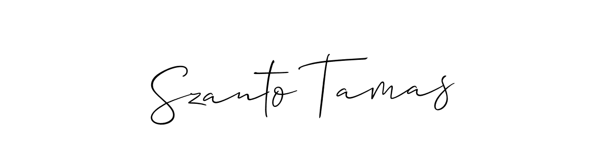 The best way (Allison_Script) to make a short signature is to pick only two or three words in your name. The name Szanto Tamas include a total of six letters. For converting this name. Szanto Tamas signature style 2 images and pictures png