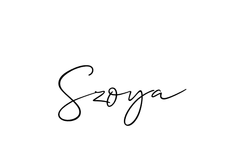 Design your own signature with our free online signature maker. With this signature software, you can create a handwritten (Allison_Script) signature for name Szoya. Szoya signature style 2 images and pictures png