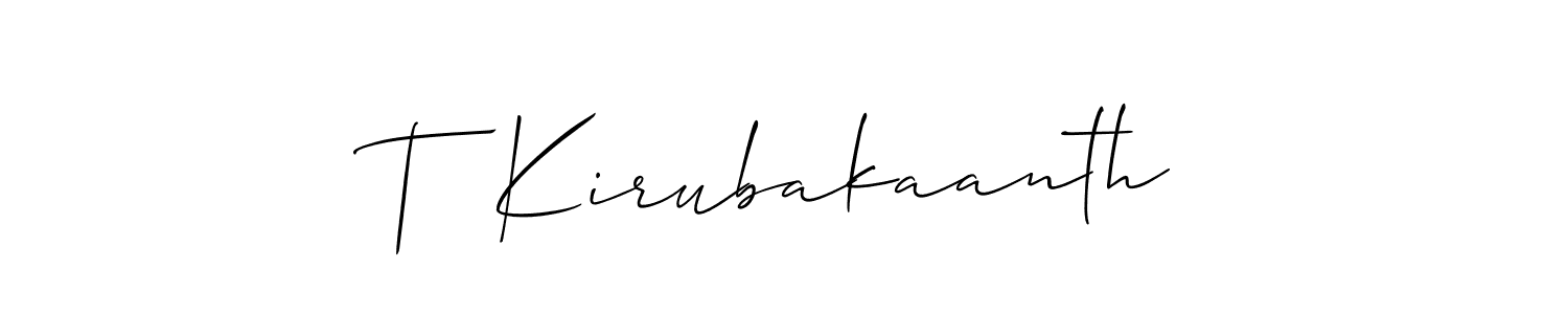 Use a signature maker to create a handwritten signature online. With this signature software, you can design (Allison_Script) your own signature for name T  Kirubakaanth. T  Kirubakaanth signature style 2 images and pictures png