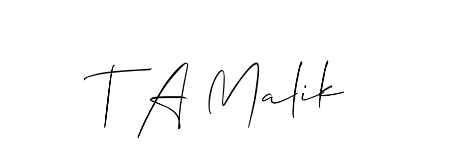 if you are searching for the best signature style for your name T A Malik. so please give up your signature search. here we have designed multiple signature styles  using Allison_Script. T A Malik signature style 2 images and pictures png