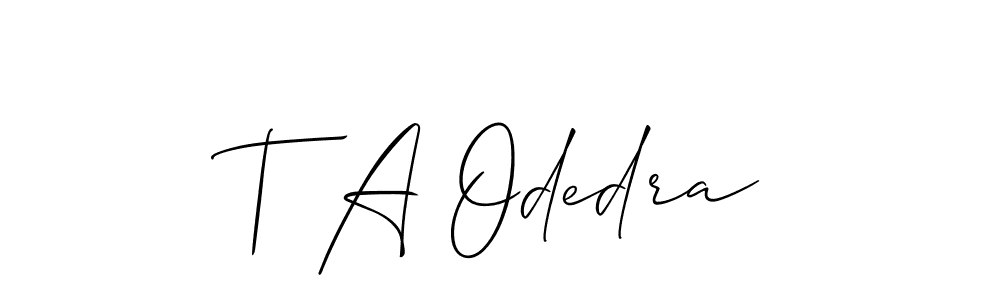 The best way (Allison_Script) to make a short signature is to pick only two or three words in your name. The name T A Odedra include a total of six letters. For converting this name. T A Odedra signature style 2 images and pictures png