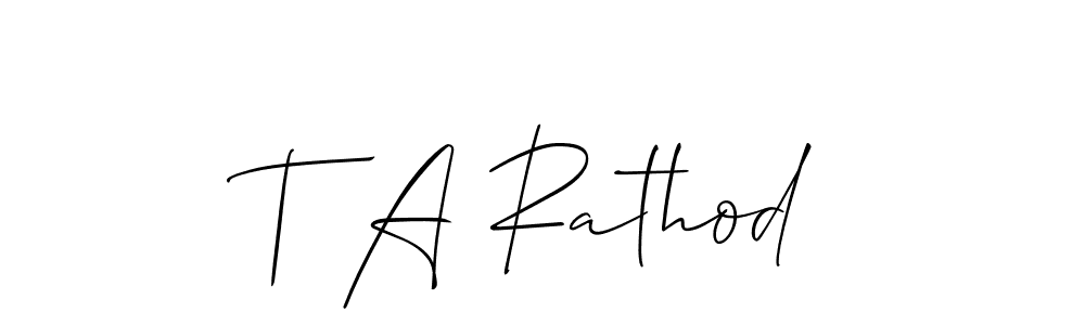 Make a short T A Rathod signature style. Manage your documents anywhere anytime using Allison_Script. Create and add eSignatures, submit forms, share and send files easily. T A Rathod signature style 2 images and pictures png