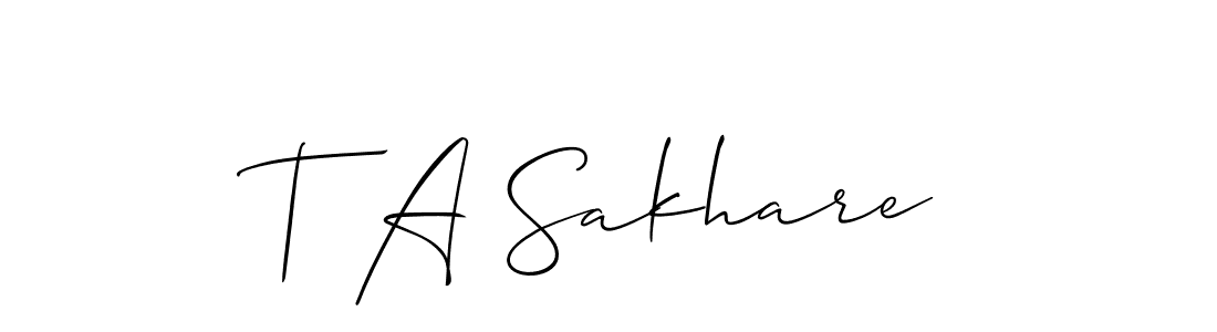 How to make T A Sakhare name signature. Use Allison_Script style for creating short signs online. This is the latest handwritten sign. T A Sakhare signature style 2 images and pictures png