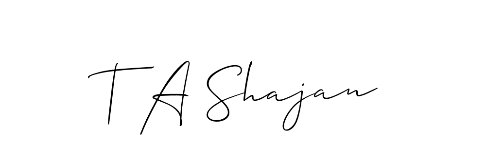 Also You can easily find your signature by using the search form. We will create T A Shajan name handwritten signature images for you free of cost using Allison_Script sign style. T A Shajan signature style 2 images and pictures png