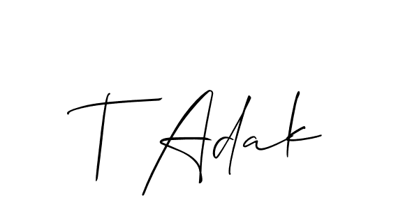 Make a short T Adak signature style. Manage your documents anywhere anytime using Allison_Script. Create and add eSignatures, submit forms, share and send files easily. T Adak signature style 2 images and pictures png