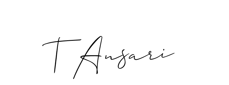 Also You can easily find your signature by using the search form. We will create T Ansari name handwritten signature images for you free of cost using Allison_Script sign style. T Ansari signature style 2 images and pictures png