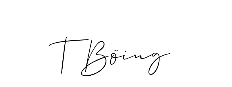 Use a signature maker to create a handwritten signature online. With this signature software, you can design (Allison_Script) your own signature for name T Böing. T Böing signature style 2 images and pictures png