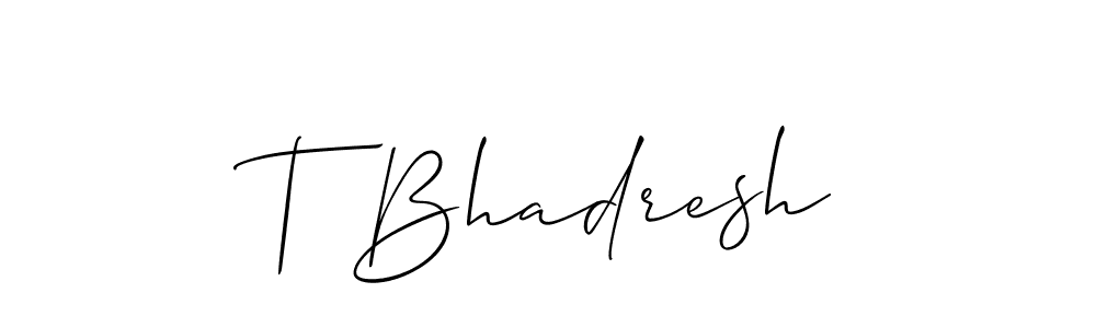 The best way (Allison_Script) to make a short signature is to pick only two or three words in your name. The name T Bhadresh include a total of six letters. For converting this name. T Bhadresh signature style 2 images and pictures png