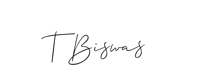 The best way (Allison_Script) to make a short signature is to pick only two or three words in your name. The name T Biswas include a total of six letters. For converting this name. T Biswas signature style 2 images and pictures png