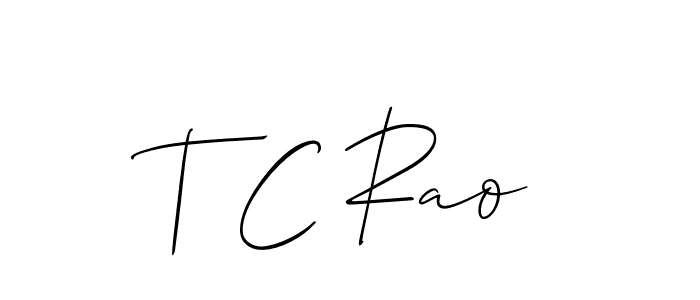 The best way (Allison_Script) to make a short signature is to pick only two or three words in your name. The name T C Rao include a total of six letters. For converting this name. T C Rao signature style 2 images and pictures png
