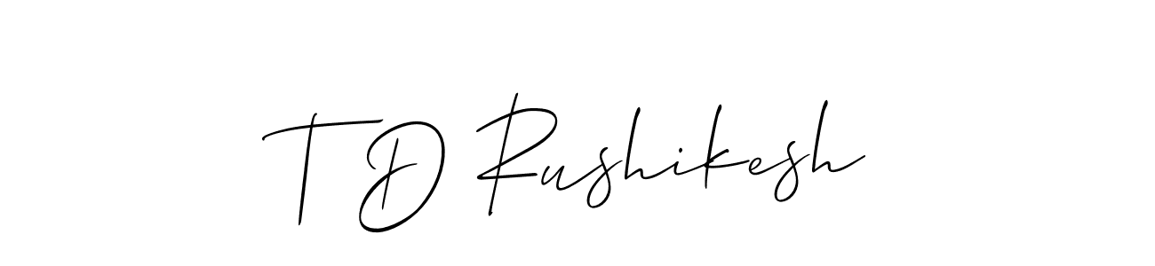 if you are searching for the best signature style for your name T D Rushikesh. so please give up your signature search. here we have designed multiple signature styles  using Allison_Script. T D Rushikesh signature style 2 images and pictures png
