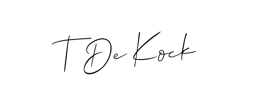 How to make T De Kock name signature. Use Allison_Script style for creating short signs online. This is the latest handwritten sign. T De Kock signature style 2 images and pictures png