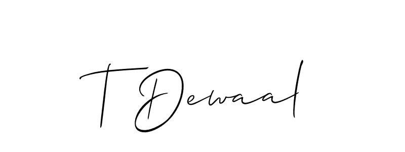 It looks lik you need a new signature style for name T Dewaal. Design unique handwritten (Allison_Script) signature with our free signature maker in just a few clicks. T Dewaal signature style 2 images and pictures png