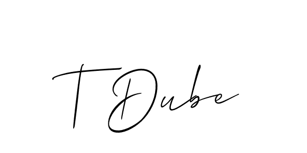 Use a signature maker to create a handwritten signature online. With this signature software, you can design (Allison_Script) your own signature for name T Dube. T Dube signature style 2 images and pictures png