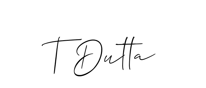 Make a short T Dutta signature style. Manage your documents anywhere anytime using Allison_Script. Create and add eSignatures, submit forms, share and send files easily. T Dutta signature style 2 images and pictures png