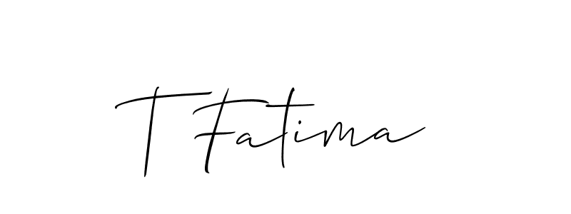 Also You can easily find your signature by using the search form. We will create T Fatima name handwritten signature images for you free of cost using Allison_Script sign style. T Fatima signature style 2 images and pictures png