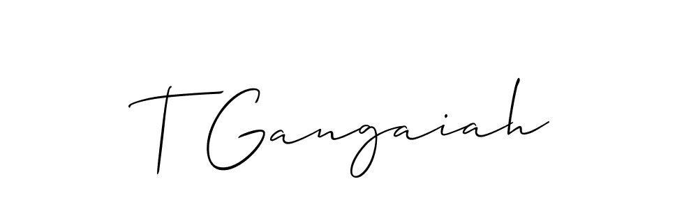 The best way (Allison_Script) to make a short signature is to pick only two or three words in your name. The name T Gangaiah include a total of six letters. For converting this name. T Gangaiah signature style 2 images and pictures png