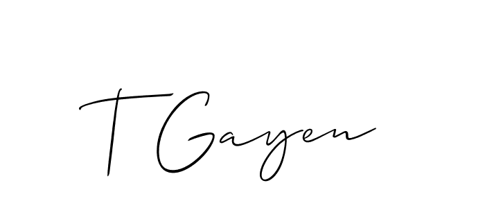 How to Draw T Gayen signature style? Allison_Script is a latest design signature styles for name T Gayen. T Gayen signature style 2 images and pictures png