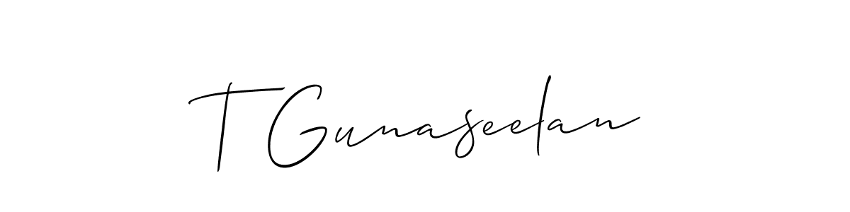 Also You can easily find your signature by using the search form. We will create T Gunaseelan name handwritten signature images for you free of cost using Allison_Script sign style. T Gunaseelan signature style 2 images and pictures png