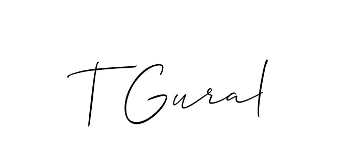 How to make T Gural name signature. Use Allison_Script style for creating short signs online. This is the latest handwritten sign. T Gural signature style 2 images and pictures png