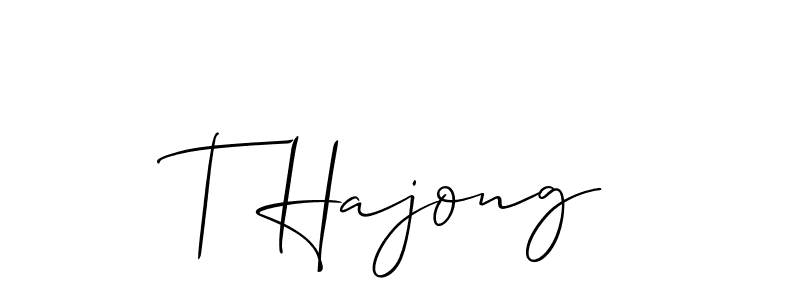 Make a beautiful signature design for name T Hajong. With this signature (Allison_Script) style, you can create a handwritten signature for free. T Hajong signature style 2 images and pictures png