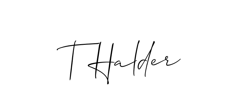 Use a signature maker to create a handwritten signature online. With this signature software, you can design (Allison_Script) your own signature for name T Halder. T Halder signature style 2 images and pictures png