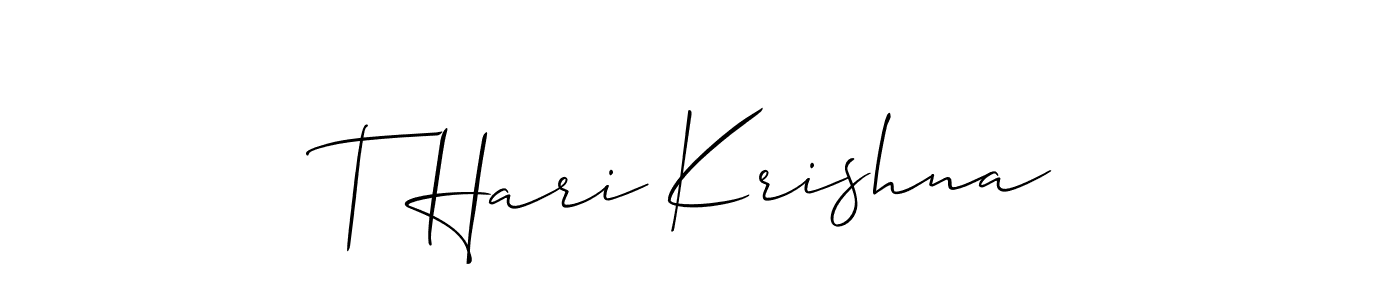 The best way (Allison_Script) to make a short signature is to pick only two or three words in your name. The name T Hari Krishna include a total of six letters. For converting this name. T Hari Krishna signature style 2 images and pictures png