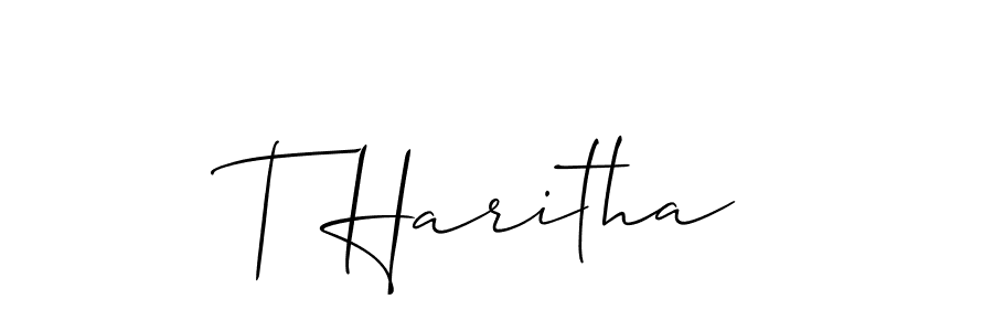 How to make T Haritha name signature. Use Allison_Script style for creating short signs online. This is the latest handwritten sign. T Haritha signature style 2 images and pictures png