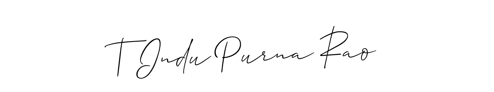 if you are searching for the best signature style for your name T Indu Purna Rao. so please give up your signature search. here we have designed multiple signature styles  using Allison_Script. T Indu Purna Rao signature style 2 images and pictures png