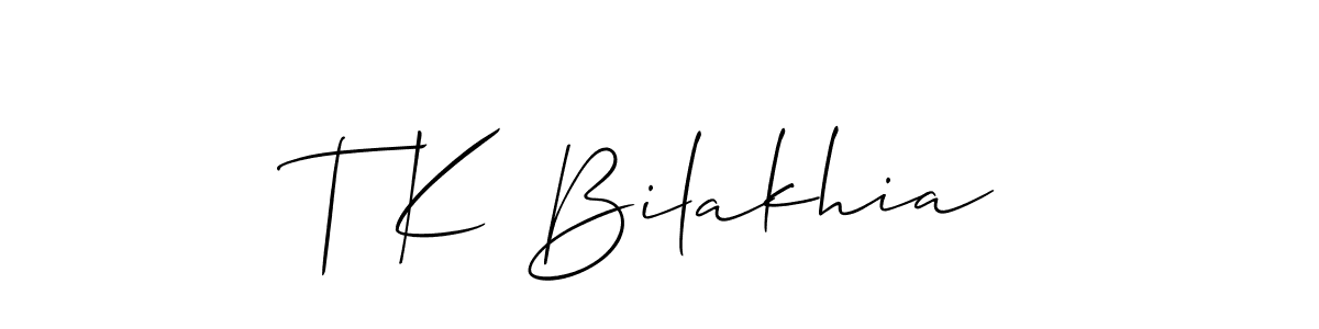 Design your own signature with our free online signature maker. With this signature software, you can create a handwritten (Allison_Script) signature for name T K Bilakhia. T K Bilakhia signature style 2 images and pictures png