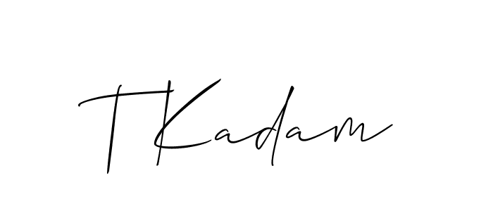 The best way (Allison_Script) to make a short signature is to pick only two or three words in your name. The name T Kadam include a total of six letters. For converting this name. T Kadam signature style 2 images and pictures png