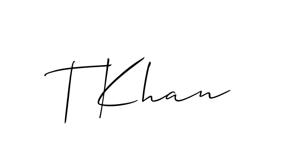 How to make T Khan name signature. Use Allison_Script style for creating short signs online. This is the latest handwritten sign. T Khan signature style 2 images and pictures png