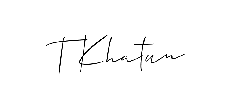 Make a short T Khatun signature style. Manage your documents anywhere anytime using Allison_Script. Create and add eSignatures, submit forms, share and send files easily. T Khatun signature style 2 images and pictures png