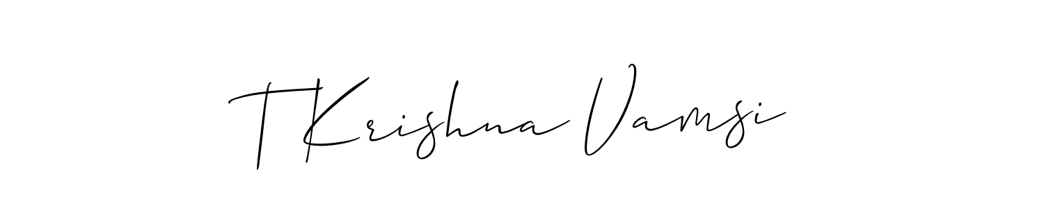 How to make T Krishna Vamsi name signature. Use Allison_Script style for creating short signs online. This is the latest handwritten sign. T Krishna Vamsi signature style 2 images and pictures png