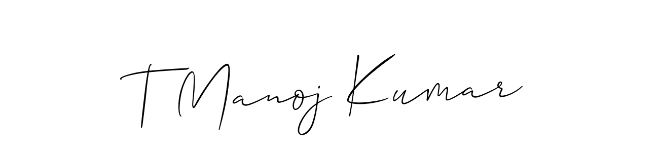 You should practise on your own different ways (Allison_Script) to write your name (T Manoj Kumar) in signature. don't let someone else do it for you. T Manoj Kumar signature style 2 images and pictures png