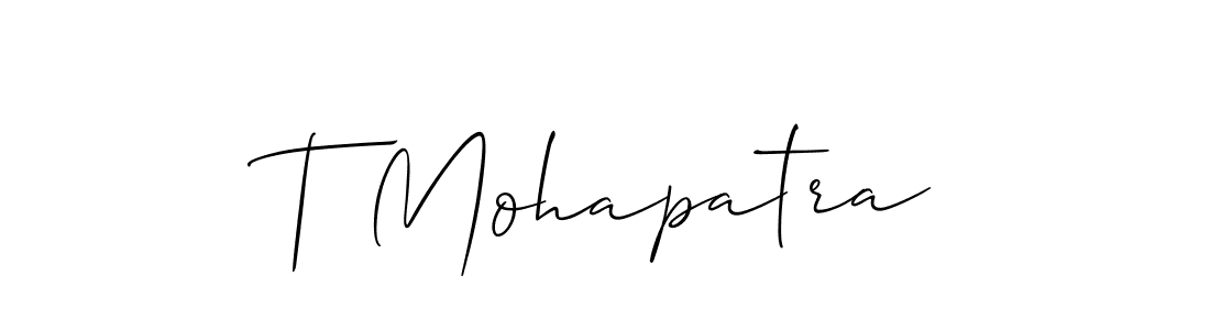 Use a signature maker to create a handwritten signature online. With this signature software, you can design (Allison_Script) your own signature for name T Mohapatra. T Mohapatra signature style 2 images and pictures png