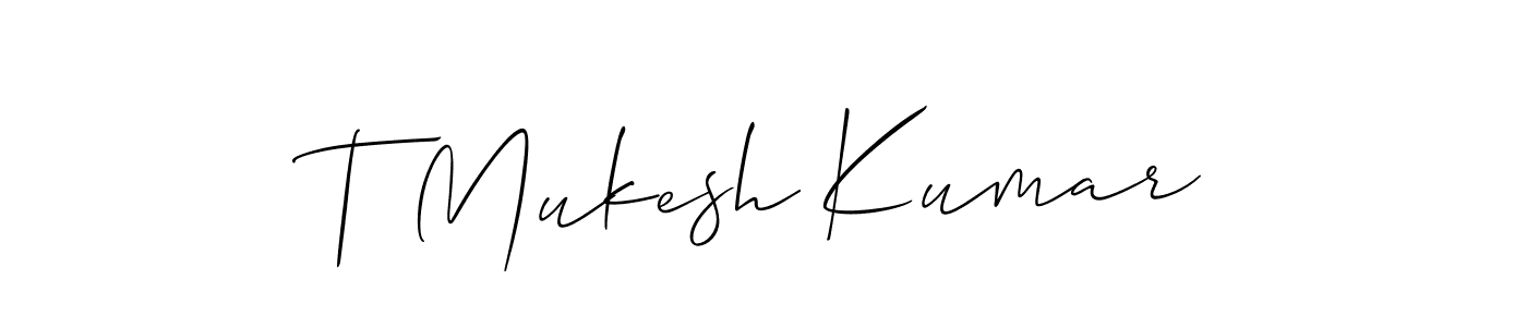 Also we have T Mukesh Kumar name is the best signature style. Create professional handwritten signature collection using Allison_Script autograph style. T Mukesh Kumar signature style 2 images and pictures png
