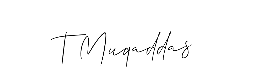 The best way (Allison_Script) to make a short signature is to pick only two or three words in your name. The name T Muqaddas include a total of six letters. For converting this name. T Muqaddas signature style 2 images and pictures png