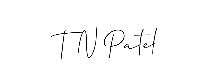 How to make T N Patel name signature. Use Allison_Script style for creating short signs online. This is the latest handwritten sign. T N Patel signature style 2 images and pictures png
