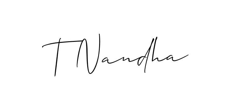 Use a signature maker to create a handwritten signature online. With this signature software, you can design (Allison_Script) your own signature for name T Nandha. T Nandha signature style 2 images and pictures png